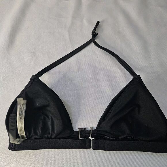Victorias Secret Black Rhinestone VS Logo Swim Bikini Top Medium M Halter - Picture 2 of 6